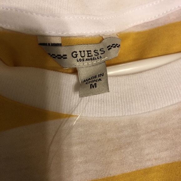 Guess White and Yellow Stripped Tshirt - Picture 3 of 4